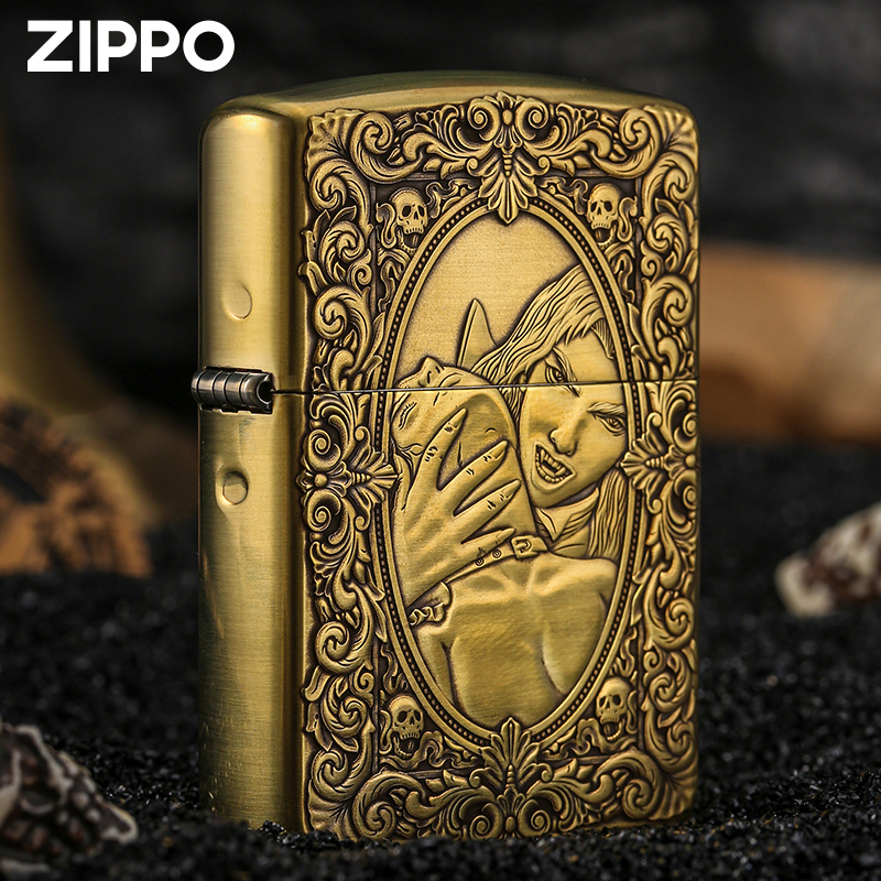 zippo正版打火机 德古拉鬼王金色盔甲机zppo正品个性防风煤油火机