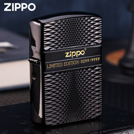 zippo官方正品打火机绅士商标钻石切割菱纹限量正版黑冰盔甲外壳