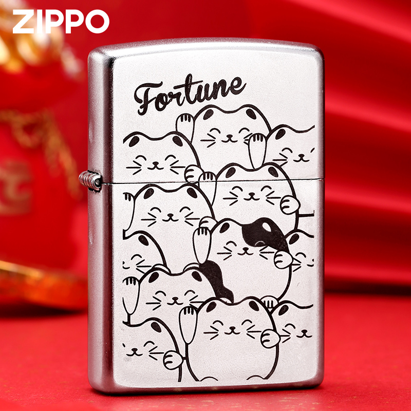 zippo正版打火机 招财猫205雕刻zppo正品防风煤油打火机 男士送礼