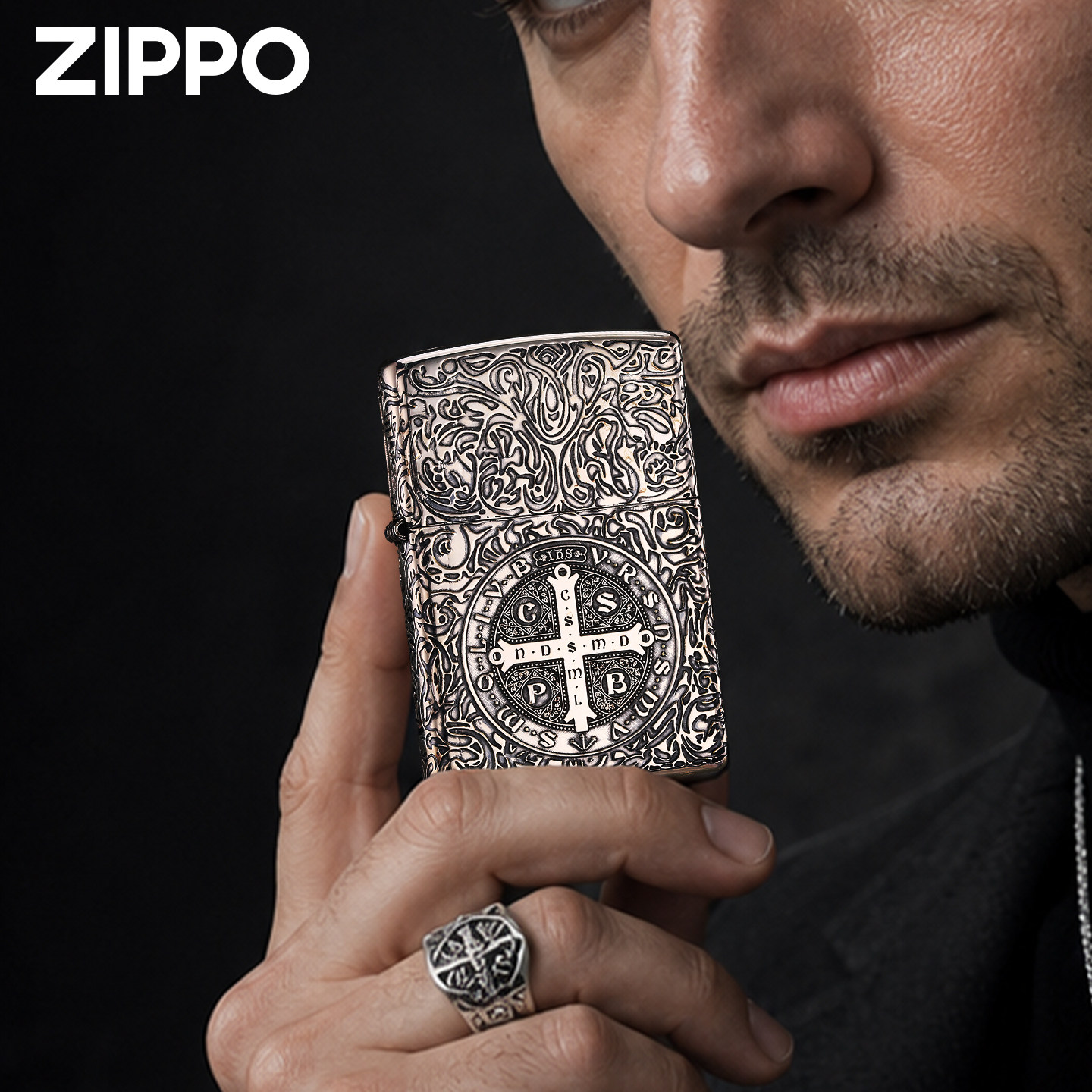 zippo正品打火机 康斯坦丁牧师镀银雕刻防风煤油送男朋友礼物原装