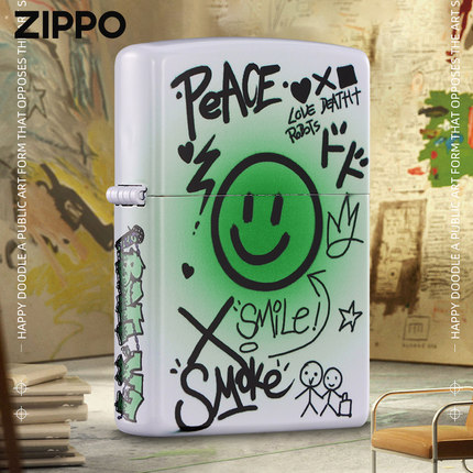 Zippo正品打火机快乐涂鸦 彩印外壳芝宝正版防风煤油送男朋友礼物