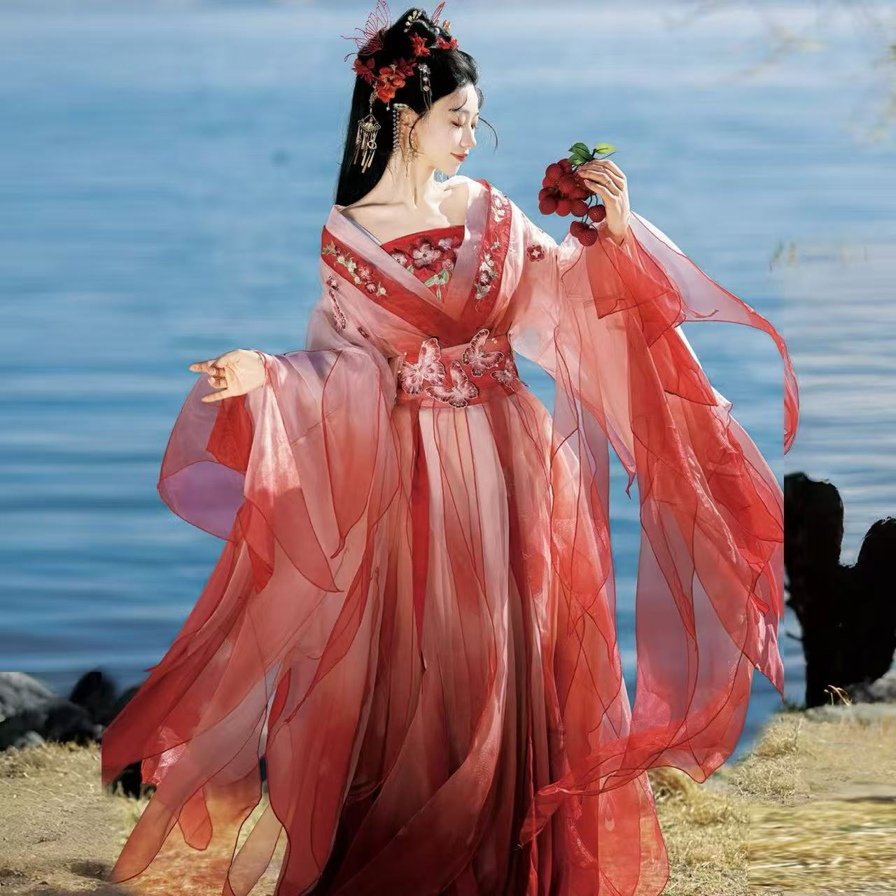双生花齐腰渐变汉服四季款现货