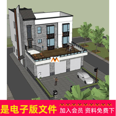 X291新农村中式古典三层仿古住宅独栋别墅民宿客栈住宅酒店SU模型