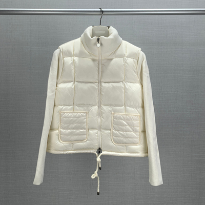 2025新款针织拼接立领短款羽绒服女士轻薄保暖外套高端白鹅绒外套