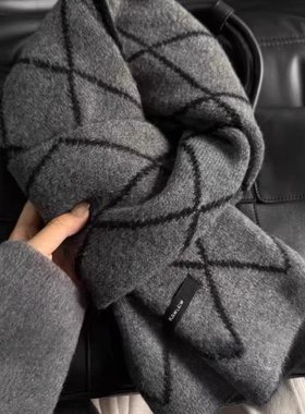 日本代购高品质秋冬季保暖高级感深灰色加厚围巾男女情侣披肩围脖