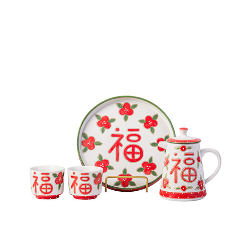 手工绘画福喜乐字系列茶具#不熬夜陶瓷工作室#BUAOYE