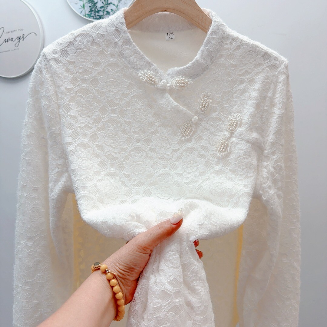 蕾丝打底衫中式秋冬加绒国风新款盘扣洋气时尚小衫上衣宽松衬衫女,女装/女士精品,蕾丝衫/雪纺衫,淘宝优惠券,粉丝福利购,淘宝优惠卷
