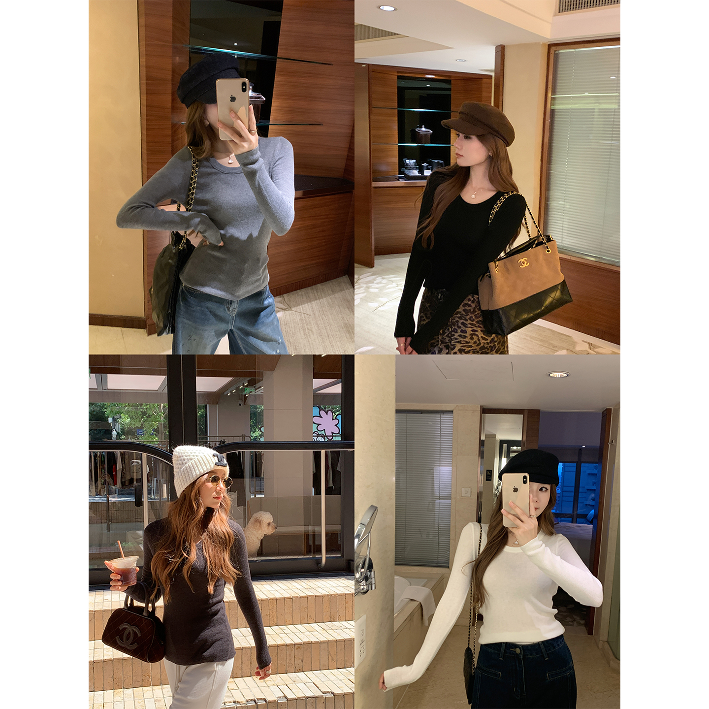 百搭显瘦大U领打底衫修身上衣