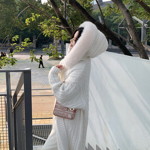 本希benxe 厚外套重磅皮草 奶油雪松 超大毛领软糯羊毛针织大开衫