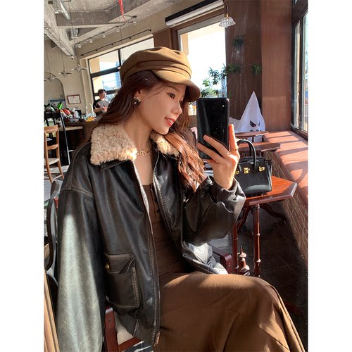 本希休闲中长款可拆卸皮衣