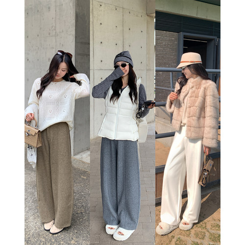 10.6新品 本希benxe/显腿直经线设计拖地遮肉长裤休闲毛呢裤