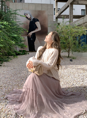 11.08本希benxe/温莎往事 肌理感温柔风宽松显瘦压褶半身裙