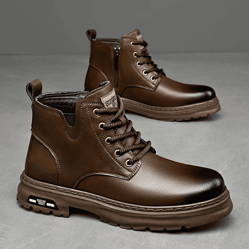 Plover靴子高端真皮男士英伦风商务休闲马丁靴加绒保暖冬季男棉鞋