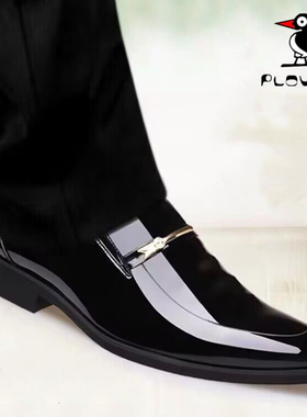 Plover正品皮鞋男真皮高档男款商务正装男鞋英伦尖头亮皮结婚鞋