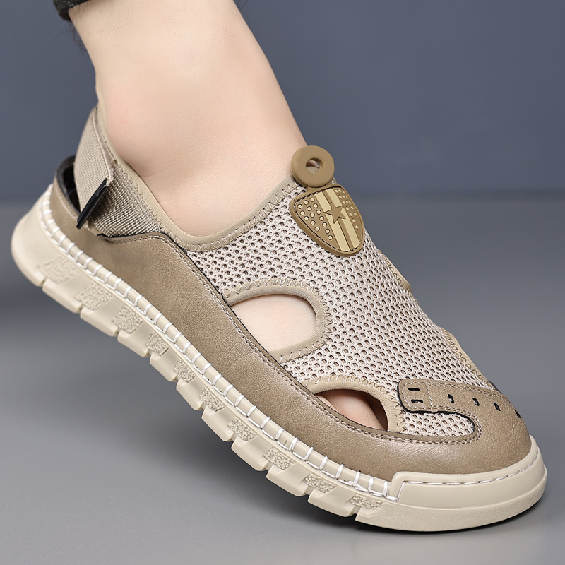 夏季新款镂空透气网面男士洞洞鞋