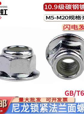 GB/T6183/DIN6926高强度10级尼龙锁紧法兰面螺母防松防滑表面镀锌
