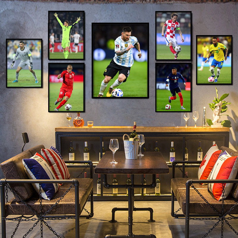 足球明星装饰画C罗梅西卡卡球星挂画酒吧主题墙面32强背景墙壁画