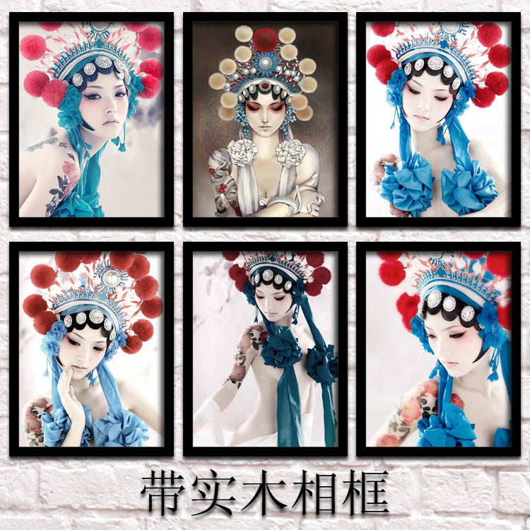 京剧脸谱装饰画中式餐厅饭店墙画酒店过道壁画花旦美女刺青纹身画
