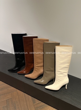 DENTUATUA 气场女王~库存及少!25s新款百搭粗跟瘦瘦靴尖头骑士靴