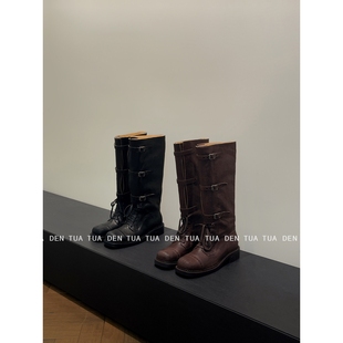 24FW新款 炸街vogue 复古做旧擦色骑士靴子女 时髦精匕备 DENTUA