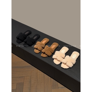 羊羔毛平底一字毛毛拖鞋 DENTUATUA 25FW 温暖承诺 女 冬日里