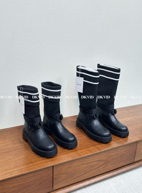 DKVID 11-2 Skin-friendly 针织筒袜靴 字母刺绣厚底长筒骑士靴
