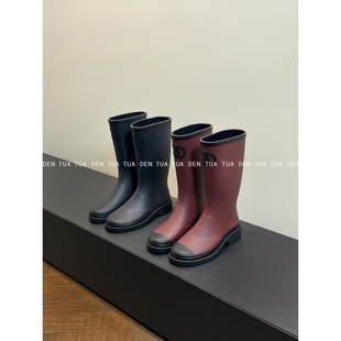 24s秋季 时髦出街 骑士靴高筒橡胶雨靴 下雨天了怎么办 DENTUATUA