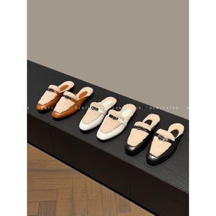 25FW羊羔毛锁扣平底包头穆勒半拖鞋 触觉诗篇 女 足尖 DENTUATUA