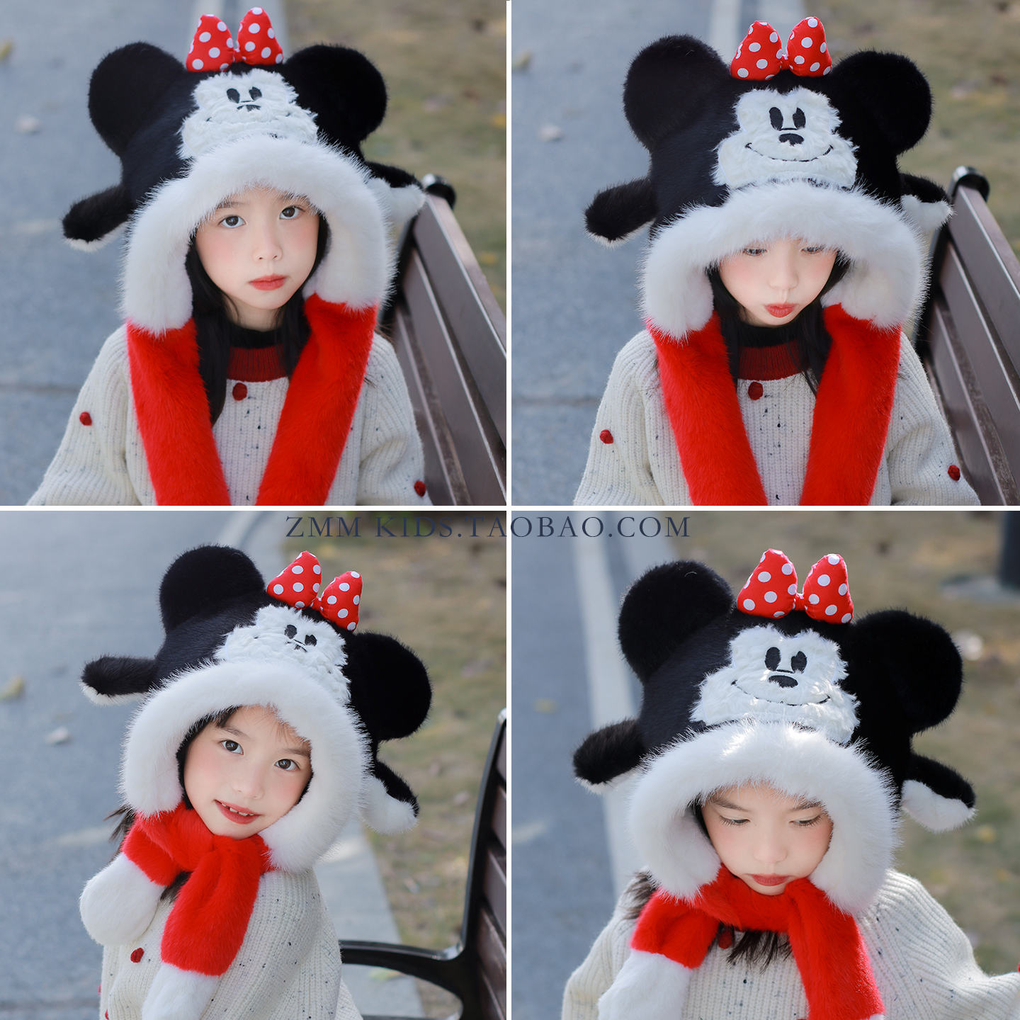 米妮帽子围巾一体儿童捏耳朵会动的2025新款冬季围脖女孩米奇冬天