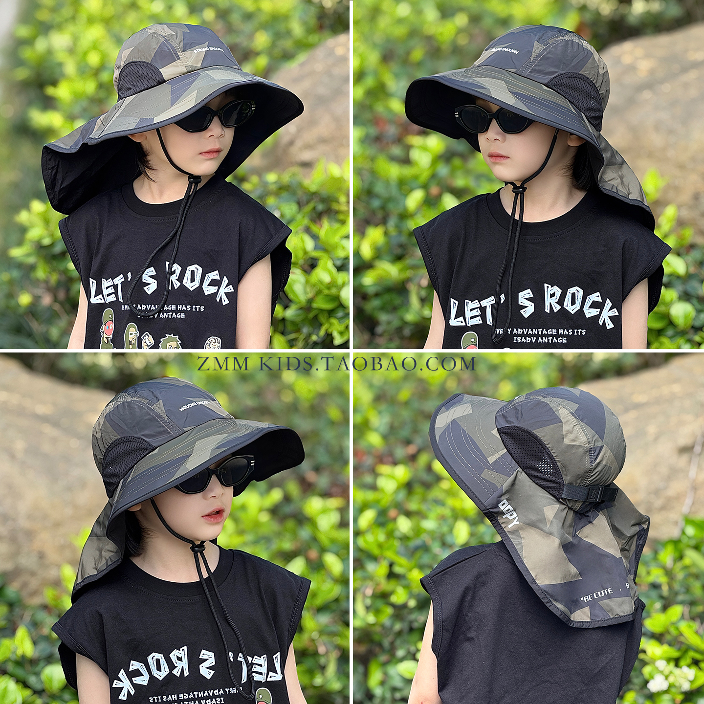 儿童渔夫帽子夏迷彩2025新款超防晒遮阳太阳大帽檐小男孩登山沙漠