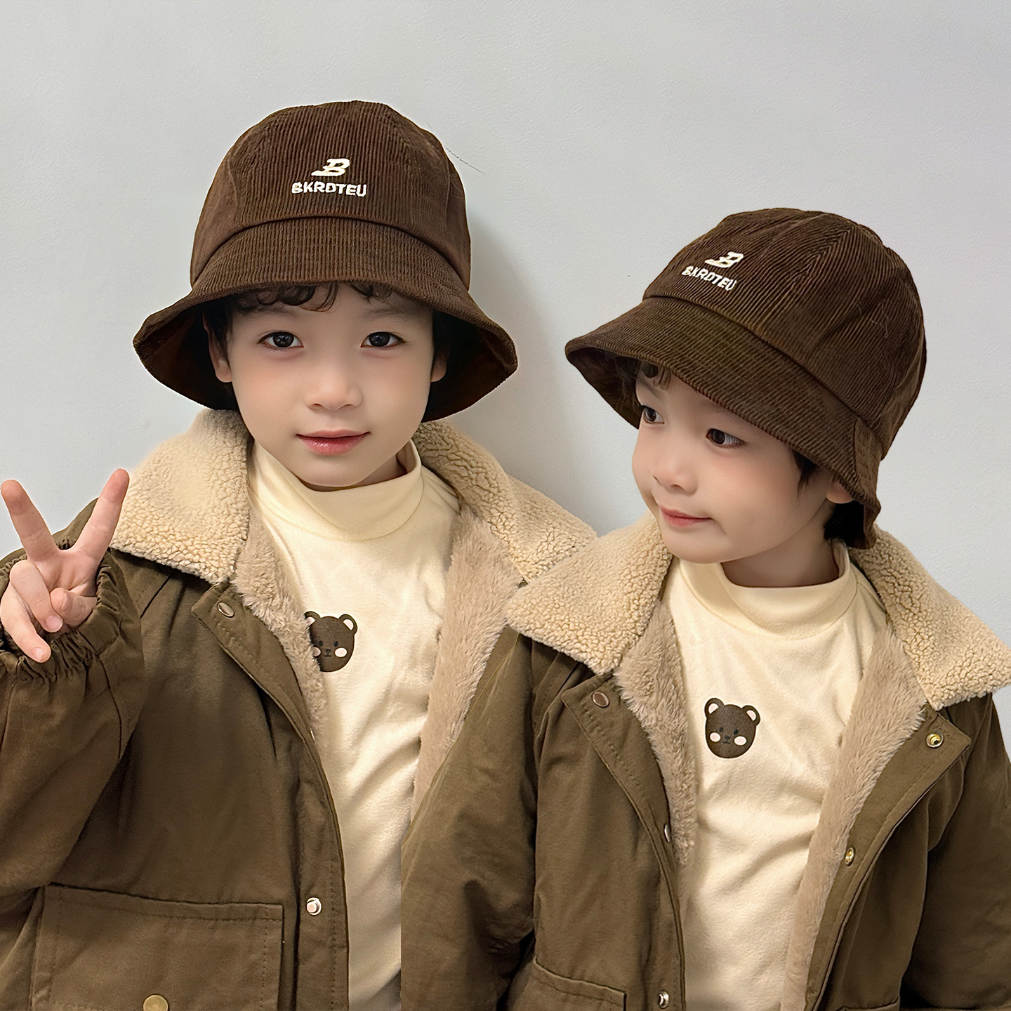 儿童渔夫盆帽子春秋灯芯绒秋季冬季2025新款小男孩宝痞帅气潮中大