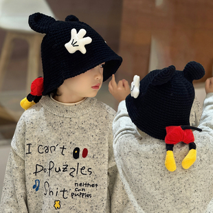 米奇儿童渔夫帽子针织秋冬大男孩宝小痞帅气春秋春季春款潮流韩版