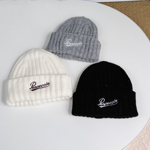白色儿童毛线冷帽子冬季针织2025新款大男孩女宝小痞帅气炸街潮流