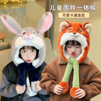 狐狸尼克帽子围巾一体儿童捏耳朵会动的冬疯狂动物城朱迪兔子头饰