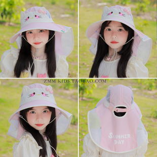 儿童渔夫帽子夏季薄款防晒遮阳太阳女款2026新款女孩hellokitty猫
