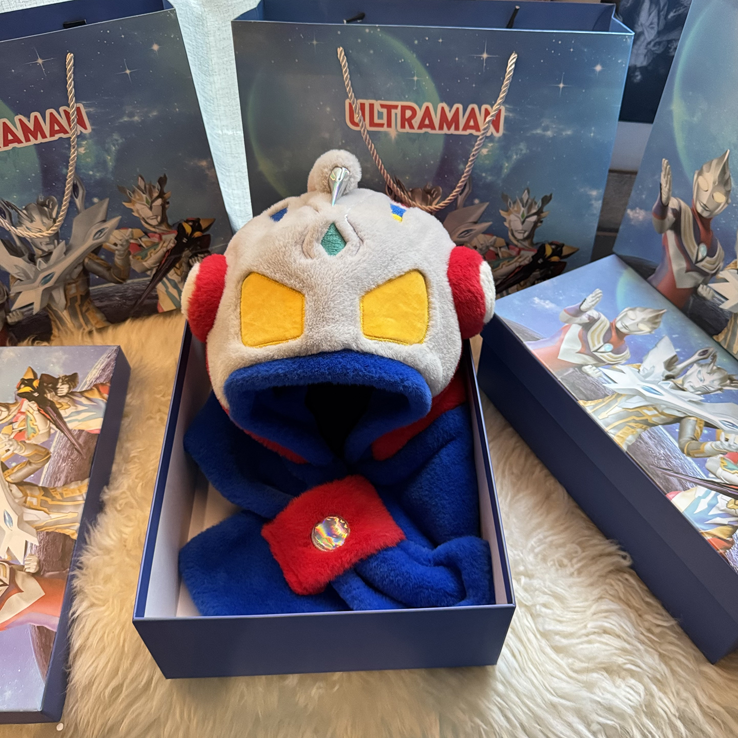 奥特曼帽子围巾一体围脖儿童生日创意礼物2025新款冬季小男孩头套