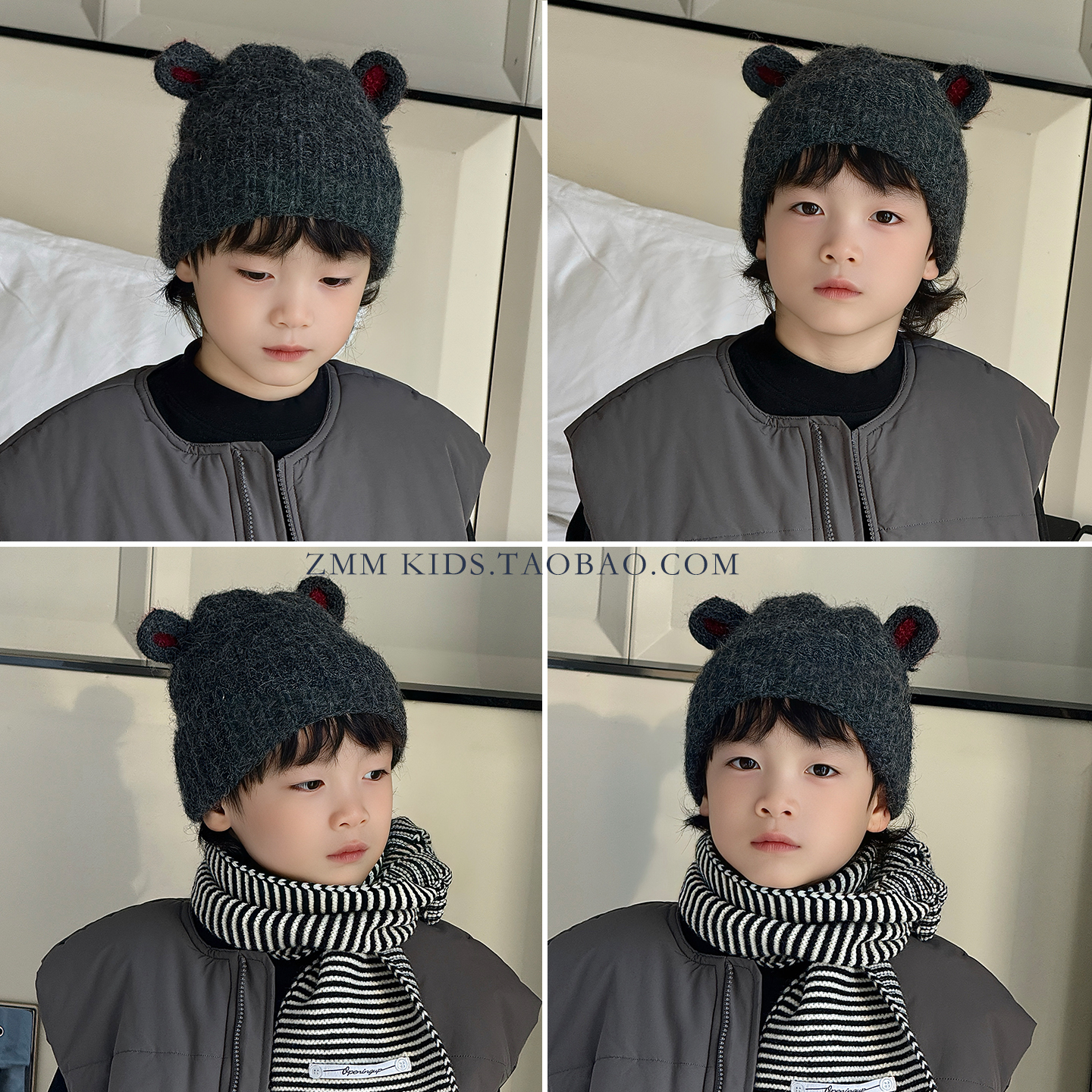 儿童毛线冷帽子2025新款秋冬季小熊耳朵男孩女宝痞帅洋气针织冬天