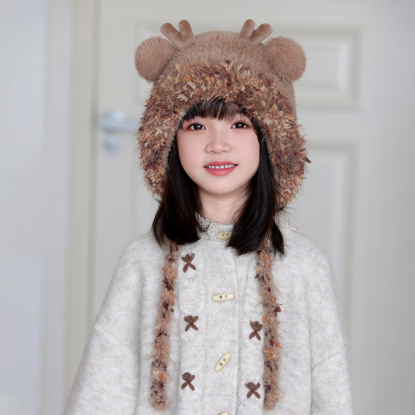 儿童鹿角帽子毛绒护耳女款2025新款秋冬季小女孩洋气时尚时髦冬天