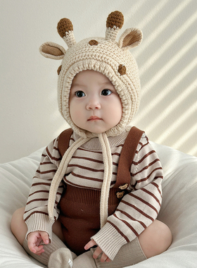 婴儿帽子秋冬季毛线护耳幼儿女小男宝一1岁秋季外出6到12个月冬天