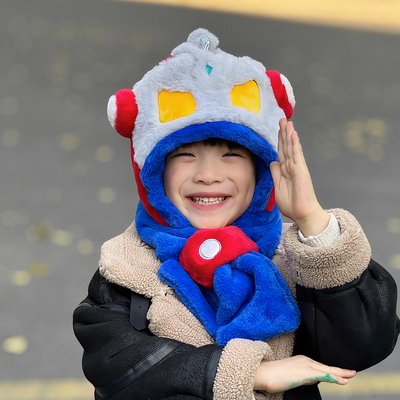 奥特曼帽子围巾一体围脖儿童生日创意礼物2025新款冬季小男孩头套