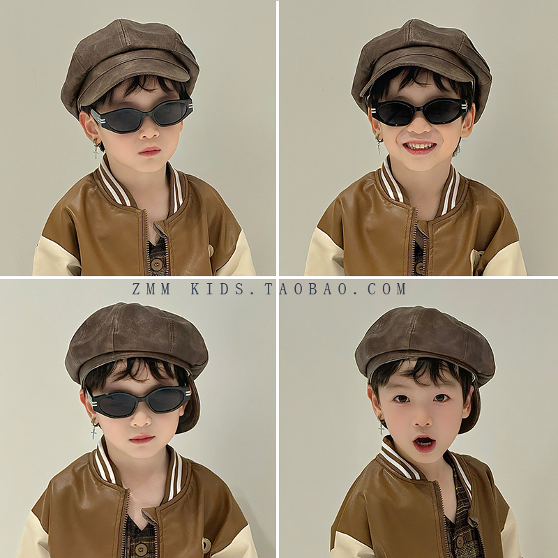儿童八角帽子2025新款男孩宝秋季冬痞帅炸街皮贝雷小前进英伦报童