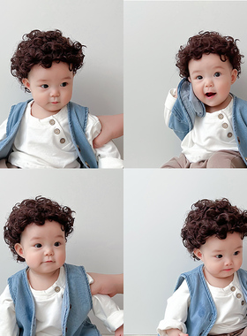 宝宝假发帽子婴儿幼儿小发套男孩搞怪卷发头发头饰儿童夏季1一2岁