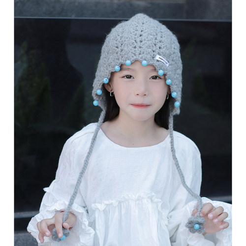 儿童毛线护耳帽子2025新款针织大女孩宝时尚洋气小公主时髦好看的