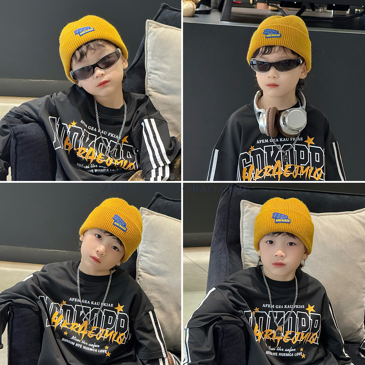 儿童毛线冷帽子针织2025新款中大男孩宝小痞帅气炸街秋冬季黄色潮