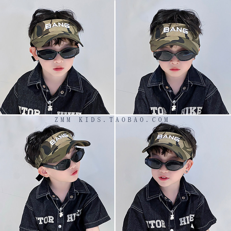 儿童空顶凉帽子防晒遮阳太阳夏季薄款迷彩中大男孩宝痞帅气酷街舞
