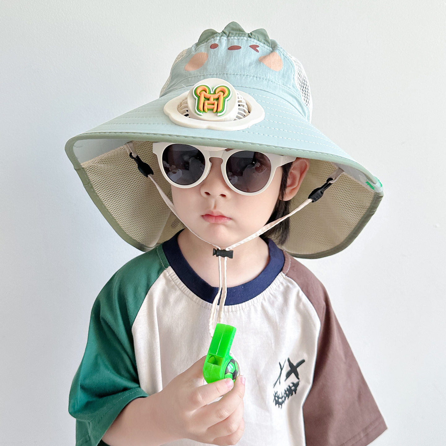 带电风扇的凉帽子儿童2025新款男孩宝防晒遮阳太阳小恐龙海边沙滩