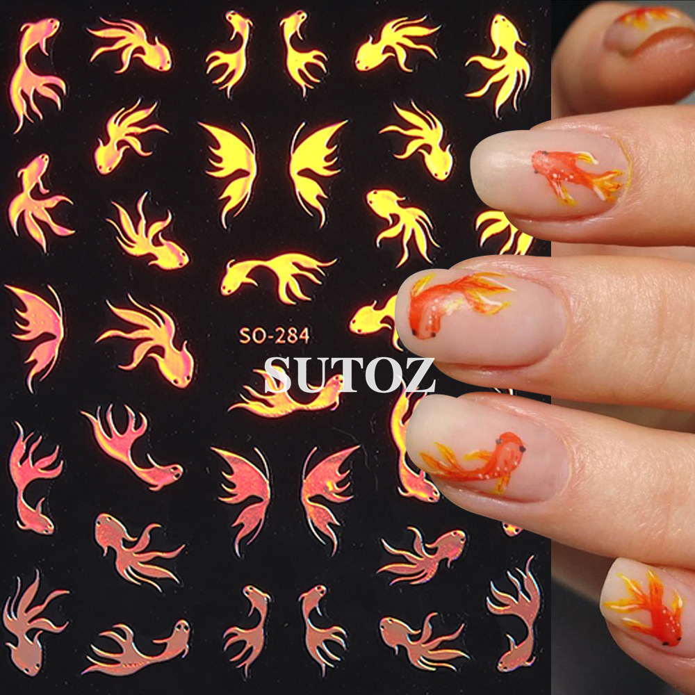 招财好运小金鱼背美甲贴纸镭射