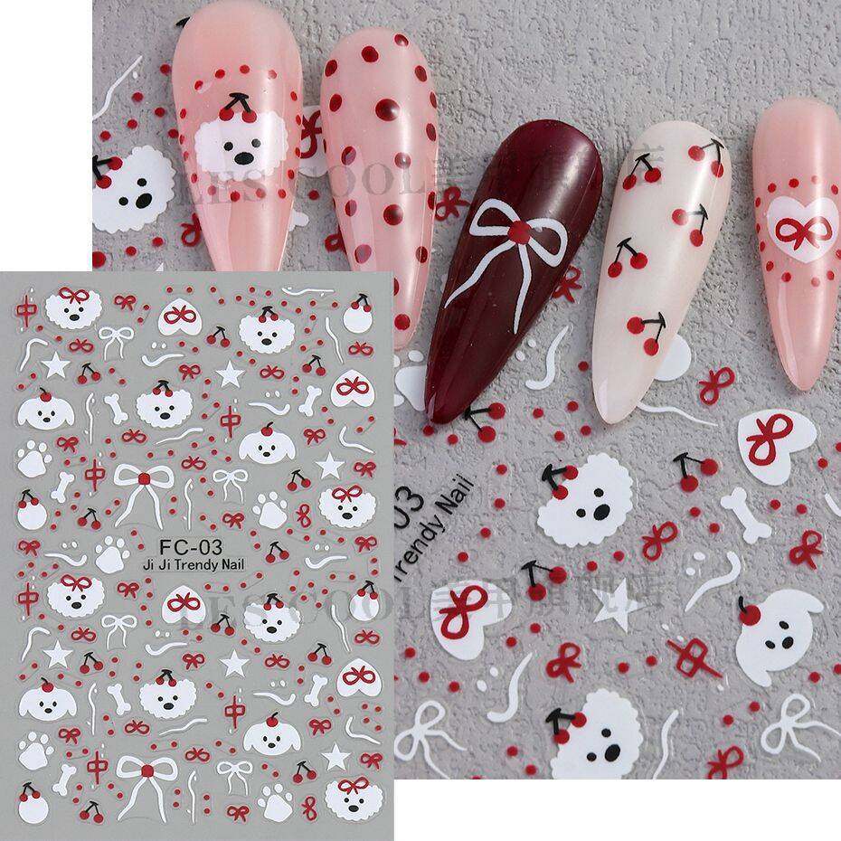 可爱童趣涂鸦小狗小熊3D美甲贴纸