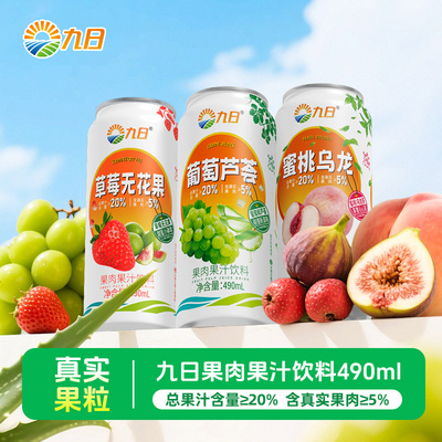 九日果肉果汁饮料490ml葡萄山楂汁草莓无花果蜜桃乌龙饮品大罐装