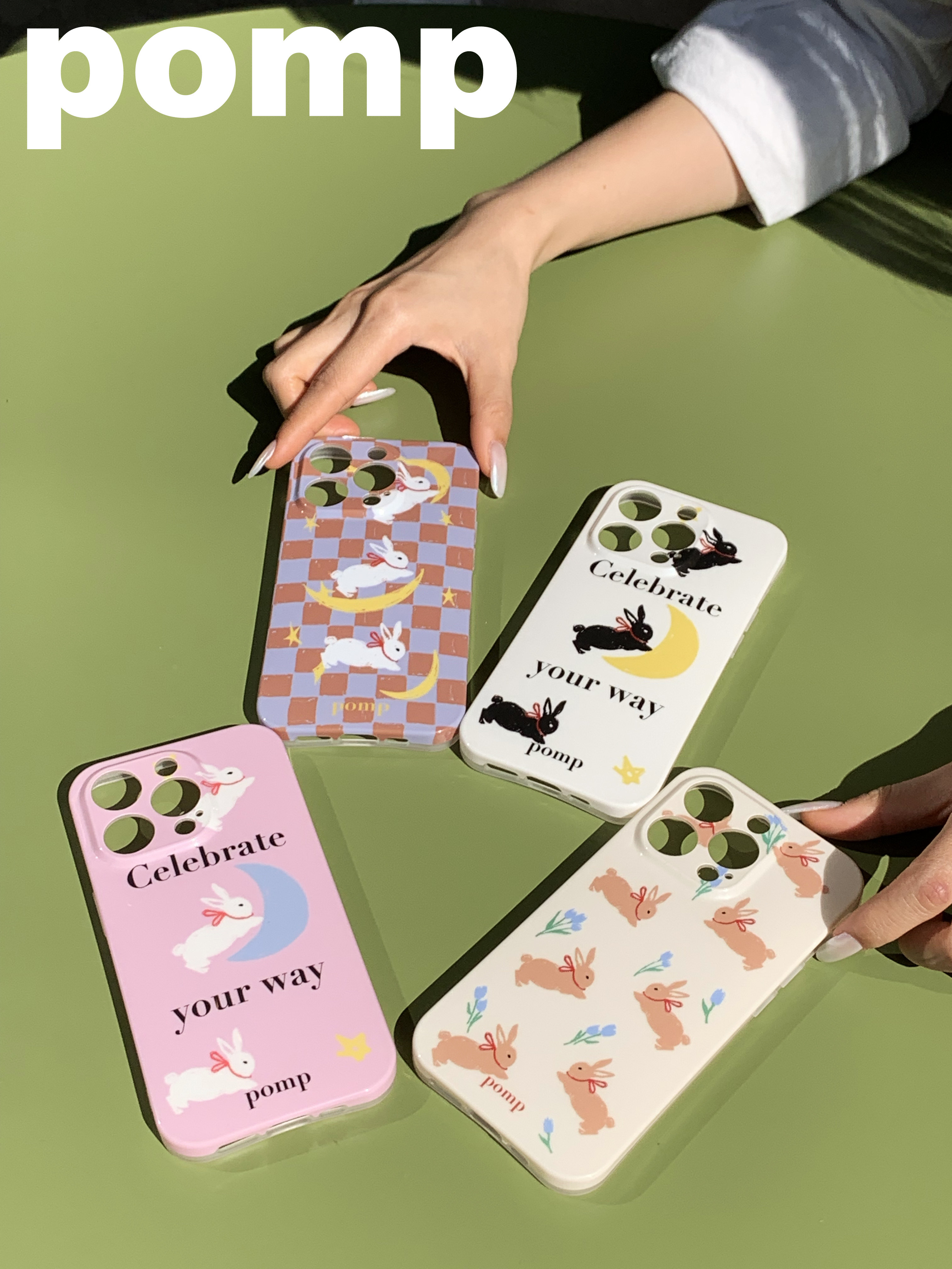 pomp手绘兔子苹果防摔全包手机壳